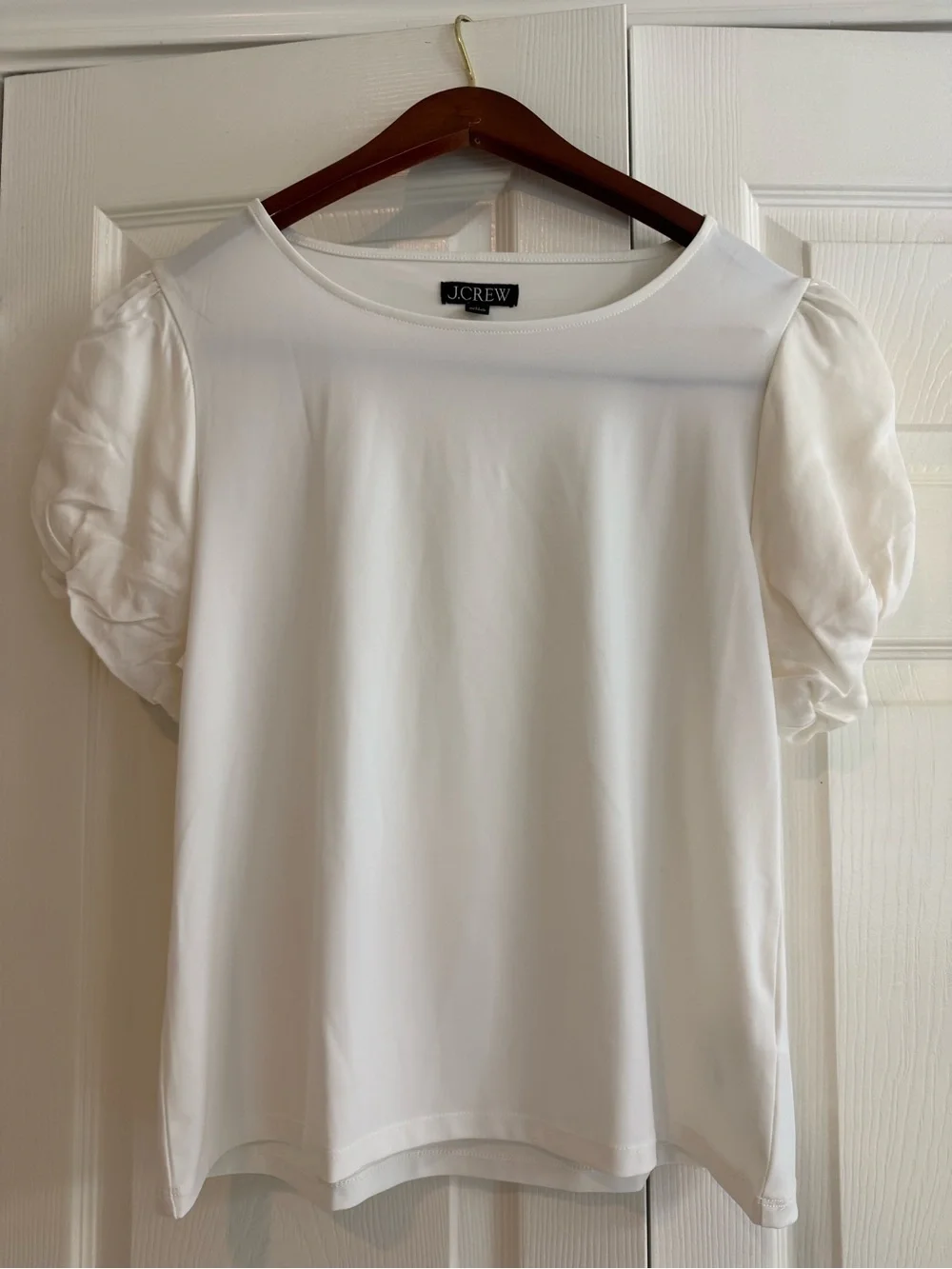 J. Crew White Puff Sleeve Boatneck Top